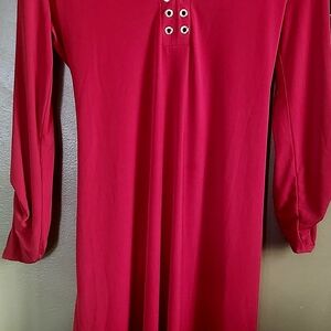 Michael Kors Womens long roll tab sleeve chain lace up red dress, size Small Lar
